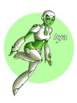  1girl 2013 android aya_(green_lantern) blue_eyes character_name dated dc_comics flying full_body green_lantern green_lantern_(series) green_skin helmet looking_at_viewer robot simple_background solo white_background 