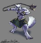  blue_eyes brannoch dire_wolf doc flail hi_res kilt looking_at_viewer male plain_background solo 