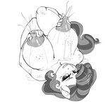  anthro big_breasts biting_lip breasts equine eyelashes female freckles greyscale hair horse kevinsano lactating looking_at_viewer lying mammal milk milky_way_(character) monochrome my_little_pony nipples nude on_back original_character pony solo 