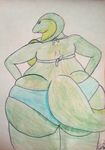  anthro big_butt bikini butt clothed clothing female green_skin jessyjizzy looking_at_viewer looking_back overweight reptile scalie snake solo standing swimsuit 