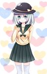  adapted_costume bow contemporary green_eyes hat hat_bow heart komeiji_koishi satoimoya school_uniform solo thighhighs third_eye touhou white_hair white_legwear 