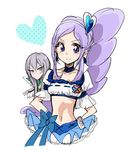  1girl aono_miki blue_choker blue_skirt choker couple cure_berry drill_hair earrings fresh_precure! frilled_skirt frills green_eyes hair_ornament hairband heart heart_hair_ornament hetero jewelry long_hair looking_at_viewer lowres midriff navel ponytail precure purple_eyes purple_hair ribbon shijima_(agkm) shirt side_ponytail silver_hair simple_background sketch skirt souler_(fresh_precure!) standing white_background wrist_cuffs 