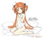  2014 ahoge aihara_enju bad_id bad_twitter_id barefoot black_bullet blush bow brown_eyes character_name copyright_name dated flat_chest full_body hair_bow inactive_account long_hair looking_at_viewer nude number ooyari_ashito orange_hair signature sitting sketch smile solo two_side_up very_long_hair wariza white_background 