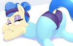  bedroom_eyes blue_hair blush butt equine eyeshadow female friendship_is_magic fur hair headband hooves horse looking_at_viewer looking_back makeup mammal my_little_pony pony presenting raised_tail sapphire_shores_(mlp) solo spandex yellow_eyes 