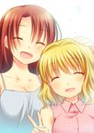  air blonde_hair casual closed_eyes kamio_haruko kamio_misuzu long_hair multiple_girls red_hair touon v 