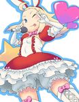  &gt;_o ;q ahoge blonde_hair bloomers blue_eyes boots bravely_default:_flying_fairy bravely_default_(series) breasts cross-laced_footwear dress edea_lee elbow_gloves gloves heart idol lace-up_boots long_hair microphone one_eye_closed small_breasts solo tongue tongue_out tsukudani_(coke-buta) underwear upskirt v_over_eye 