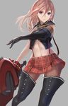  alisa_ilinichina_amiella bad_id bad_pixiv_id bare_shoulders blue_eyes boots brown_hair elbow_gloves gloves god_eater god_eater_2:_rage_burst grey_background highres long_hair navel no_hat no_headwear pantyhose simple_background skirt solo suspender_skirt suspenders swd3e2 thigh_boots thighhighs 