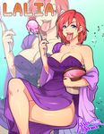  1girl agawa_ryou big_tongue blue_eyes borrowed_character breasts character_name earrings food ice_cream jewelry large_breasts red_hair scoop tongue zoom_layer 