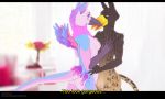  2018 anthro avian bird blurred_background breast_grab breasts colorful digital_media_(artwork) feline female female/female fur gryphon hand_on_breast hybrid leopard mammal medium nipples nude open_mouth pussy simple_background smile toucan wilczeu 