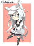  animal_ears black_legwear cat_ears cat_tail darkside hammer_and_sickle hat hibiki_(kantai_collection) kantai_collection kemonomimi_mode long_hair looking_at_viewer silver_eyes silver_hair skirt solo star tail thighhighs verniy_(kantai_collection) 