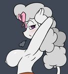 big_breasts blush bow breasts canine dog erect_nipples female hair hair_ribbon looking_at_viewer mammal nipples pooch_(character) poodle raised_arm ribbons roy_mccloud side_boob solo topless 