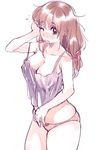  ;o amezawa_koma bow bow_panties breasts brown_eyes brown_hair camisole cleavage copyright_request large_breasts long_hair one_eye_closed open_mouth panties pink_panties rubbing_eyes simple_background sketch solo standing strap_slip underwear underwear_only white_background 