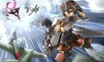  absurdres aircraft airplane bad_id bad_pixiv_id bike_shorts bow_(weapon) brown_eyes brown_hair crossbow glowing glowing_eyes headband headgear highres kagiyama_(gen'ei_no_hasha) kantai_collection multiple_girls pleated_skirt re-class_battleship shinkaisei-kan short_hair skirt taihou_(kantai_collection) weapon 