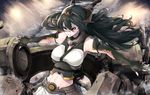  black_hair breasts elbow_gloves gloves hairband headgear kantai_collection large_breasts long_hair midriff mille_(dieci) nagato_(kantai_collection) red_eyes solo thighhighs 