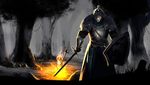  armor bearer_of_the_curse bonfire dark_souls_ii fire full_armor fur_trim gauntlets helmet highres hullabaloo knight male_focus shield solo souls_(from_software) sword weapon 