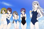  bad_id bad_pixiv_id black_swimsuit blue_swimsuit breast_grab breasts character_request cloud competition_school_swimsuit day enuru eyepatch grabbing hands_on_own_chest highres infinite_stratos laura_bodewig multiple_girls new_school_swimsuit old_school_swimsuit one-piece_swimsuit outdoors school_swimsuit schwarzer_hase sky strap_slip swimsuit white_school_swimsuit white_swimsuit 