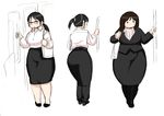  3girls black_hair brown_hair fat glasses kjmvideo multiple_girls original train 