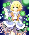  arm_warmers bad_id bad_pixiv_id blonde_hair danmaku dress ellipsis_(mitei) expressionless green_eyes hand_up highres mizuhashi_parsee short_hair short_sleeves touhou 