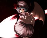  dark dress foreshortening frilled_dress frills hat lavender_hair mob_cap red_eyes remilia_scarlet short_hair solo spear_the_gungnir sugiura_rippu touhou 