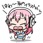  bikini breasts chibi closed_eyes headphones ichi/mine large_breasts long_hair nitroplus open_mouth pink_hair solo super_sonico swimsuit tears 