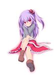  frilled_skirt frills hand_on_own_knee highres killing long_hair looking_at_viewer purple_hair red_eyes shinki shirt side_ponytail sitting skirt smile touhou touhou_(pc-98) 