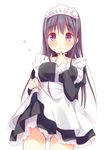  black_hair blush breasts long_hair looking_at_viewer maid maid_headdress medium_breasts original panties purple_eyes simple_background skirt skirt_lift solo squiggle underwear usashiro_mani waka_(mani) white_background white_panties wide-eyed 