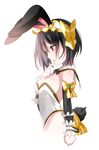  animal_ears bad_id bad_pixiv_id black_hair bunny_ears bunny_girl bunny_tail bunnysuit dragon_poker elbow_gloves finger_to_mouth gloves mu2 red_eyes short_hair tail vermouth_(dorapo) 