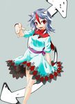 :d directional_arrow dress fang highres horns kijin_seija killing looking_at_viewer multicolored_hair open_mouth red_eyes short_hair short_sleeves smile streaked_hair touhou 