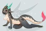  breasts costom10 dragon female hair horn looking_at_viewer nude scalie solo wings 