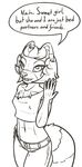  clothed clothing dialog english_text female feretta hair lamb_(character) looking_at_viewer mammal monochrome open_mouth plain_background red_panda solo text tumblr 