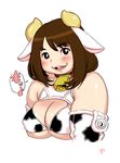  1girl bell breasts brown_hair collar cow_girl fat horns kjmvideo large_breasts plump 