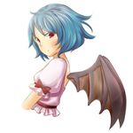  bad_id bad_pixiv_id bat_wings blue_hair dress ellipsis_(mitei) expressionless no_hat no_headwear puffy_short_sleeves puffy_sleeves red_eyes remilia_scarlet short_hair short_sleeves simple_background solo touhou white_background wings 