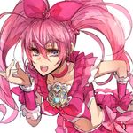  blue_eyes bow choker cure_melody houjou_hibiki long_hair magical_girl midriff pepe_(jonasan) pink_bow pink_choker pink_hair precure skirt solo suite_precure thighhighs twintails 