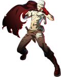  bandaid cape dark_persona evoker fighting_stance fingerless_gloves full_body gloves highres holster jpeg_artifacts knife male_focus official_art persona persona_3 persona_4:_the_ultimate_in_mayonaka_arena persona_4:_the_ultimax_ultra_suplex_hold sanada_akihiko scar shadow_(persona) shirtless soejima_shigenori solo transparent_background white_hair 
