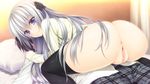  1girl anus ass blue_eyes electrichka_sapsan game_cg gray_hair grey_hair hibiki_works indoors long_hair oryou photoshop pretty_x_cation pussy school_uniform solo thighhighs uncensored 