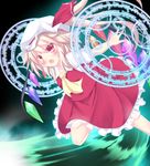  ascot bad_id bad_pixiv_id blonde_hair blush flandre_scarlet greek hair_ribbon hat highres magic_circle mo-a-i open_mouth red_eyes ribbon short_hair side_ponytail skirt skirt_set solo touhou wings 