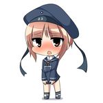  blush brown_eyes brown_hair chibi clothes_writing dress hat kantai_collection sailor_dress sailor_hat short_hair simple_background solo triangle_mouth twumi white_background z3_max_schultz_(kantai_collection) 