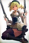  blonde_hair boots drill_hair dual_wielding hat holding jumping long_hair magical_girl mahou_shoujo_madoka_magica md5_mismatch skirt solo thighhighs tomoe_mami twin_drills twintails yellow_eyes zen_o 
