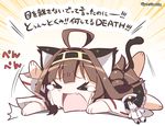  &gt;_&lt; 1girl admiral_(kantai_collection) ahoge animal_ears brown_hair cat_ears cat_tail character_doll chibi closed_eyes crying doll kantai_collection kemonomimi_mode kitahara_tomoe_(kitahara_koubou) kongou_(kantai_collection) tail tantrum translated 