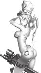  ass bad_gun_anatomy bandolier bikini caitlyn_(league_of_legends) cuffs goggles gtfrog9999 gun handcuffs hat league_of_legends long_hair looking_back parted_lips skindentation solo source_request straddling swimsuit weapon 