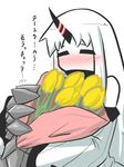  blush bouquet check_commentary check_translation claws closed_eyes commentary_request flower goma_(gomasamune) horn kantai_collection seaport_hime shinkaisei-kan solo translation_request tulip white_hair white_skin 