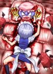  5girls apron bad_id bad_pixiv_id bat_wings bed black_dress blanket blood blood_splatter bloody_clothes bloody_dress blue_dress blue_hair commentary_request dress fangs flying_sweatdrops frilled_pillow frills hat hat_ribbon head_wings highres izayoi_sakuya koakuma lying maid maid_headdress minigirl mob_cap multiple_girls namakara_exe nosebleed on_bed on_stomach open_mouth pillow pink_dress pocket_watch red_eyes red_hair remilia_scarlet ribbon shocked_eyes silver_hair surprised sweatdrop touhou unconscious waist_apron watch wings 