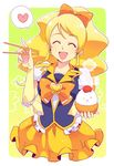  ^_^ blonde_hair bow bowl closed_eyes cure_honey happinesscharge_precure! heart long_hair magical_girl mofuko oomori_yuuko open_mouth ponytail precure rice rice_bowl skirt solo speech_bubble steam wide_ponytail yellow_skirt 