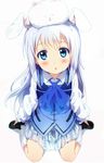  :o angora_rabbit animal animal_ears blue_eyes blush bunny bunny_ears dress_shirt full_body gochuumon_wa_usagi_desu_ka? kafuu_chino long_hair long_sleeves looking_at_viewer md5_mismatch neck_ribbon ogipote on_head open_mouth rabbit_house_uniform ribbon shirt shoes silver_hair simple_background sitting skirt solo tippy_(gochiusa) triangle_mouth very_long_hair vest wariza white_background 