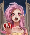  apple bat_wings equestria_girls fangs female flutterbat_(eg) flutterbat_(mlp) fluttershy_(eg) fluttershy_(mlp) friendship_is_magic fruit hair human hungry long_fingernails long_hair mammal my_little_pony open_mouth pink_hair pointy_ears racoon-kun red_eyes saliva slit_pupils solo vampire wings 