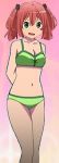  arms_behind_back artist_request bare_shoulders bikini child chuunibyou_demo_koi_ga_shitai! cleavage collarbone dutch_angle facial_mark foreshortening green_bikini green_swimsuit hair_rings legs looking_at_viewer mound_of_venus navel shichimiya_satone solo swimsuits 