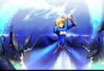  ahoge artoria_pendragon_(all) bad_id bad_pixiv_id big.g blonde_hair dress excalibur fate/stay_night fate_(series) green_eyes invisible_air saber solo sword weapon 