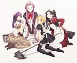  ahoge alternate_costume artoria_pendragon_(all) blonde_hair brown_hair bucket enmaided fate/stay_night fate_(series) glasses long_hair maid maid_headdress matou_sakura multiple_girls purple_hair rider saber taa_(acid) thighhighs toosaka_rin 