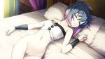  bare_shoulders bed blue_hair bottomless breasts censored closed_eyes game_cg gradient_hair lying medium_breasts mosaic_censoring multicolored_hair navel on_back orion_(orionproject) pigu_geliciam pillow purple_hair pussy rance_(series) rance_ix sleeping solo 