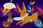  candyfoxy canine comic crystal dialog duo eevee eeveelution english_text feral fur heterochromia jolteon mammal nintendo open_mouth pok&#233;mon pok&eacute;mon tail_tuck text video_games yellow_fur 